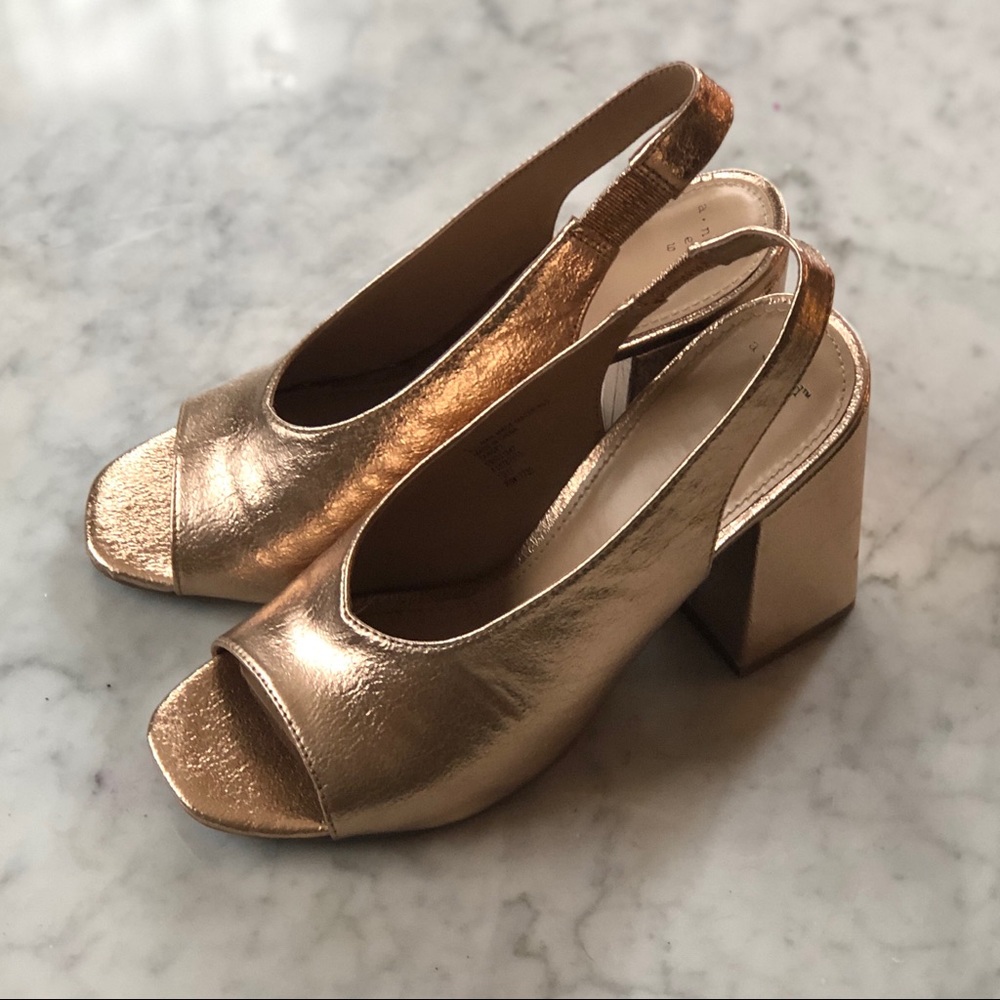 Rose Gold metallic block heels